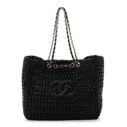 Chanel Raffia Effect Calfskin Coco Beach Shopping Tote Black 1 of 9