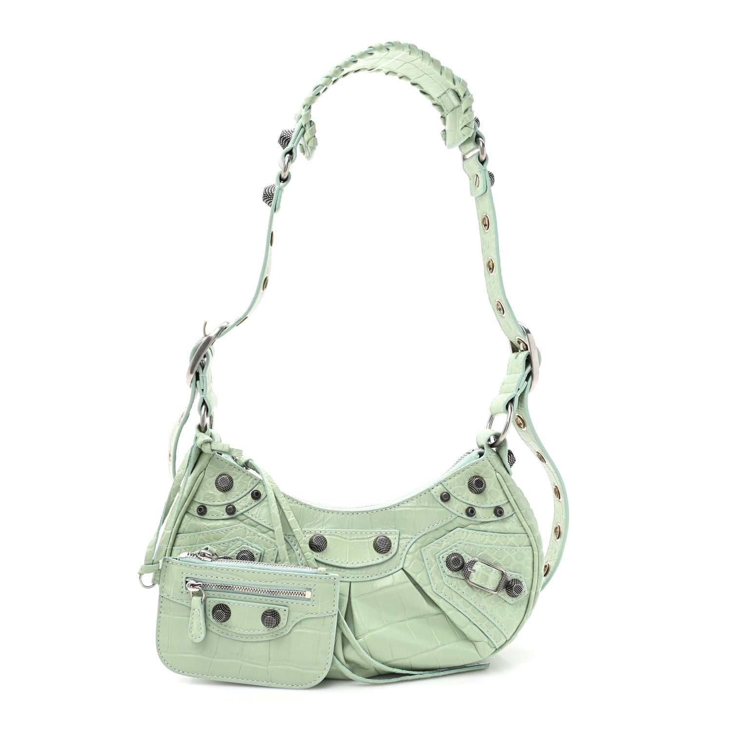 Balenciaga Extra Supple Calfskin Crocodile Embossed Le Cagole Shoulder Bag XS Light Green 3 of 12