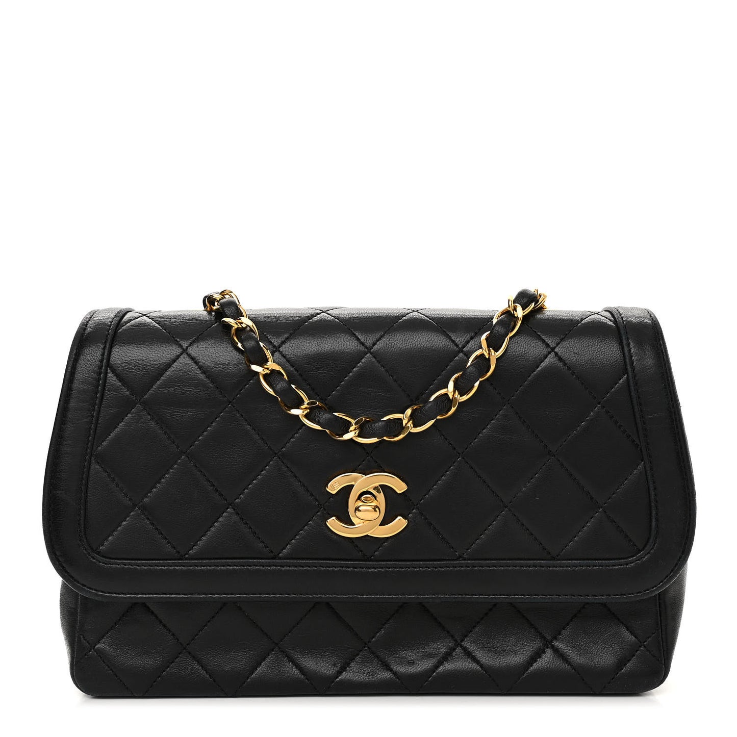 Lambskin Quilted Medium Single Flap Black