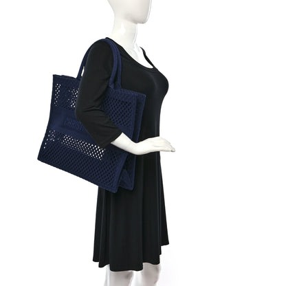 Christian Dior Mesh Embroidered Book Tote Navy Blue 2 of 12