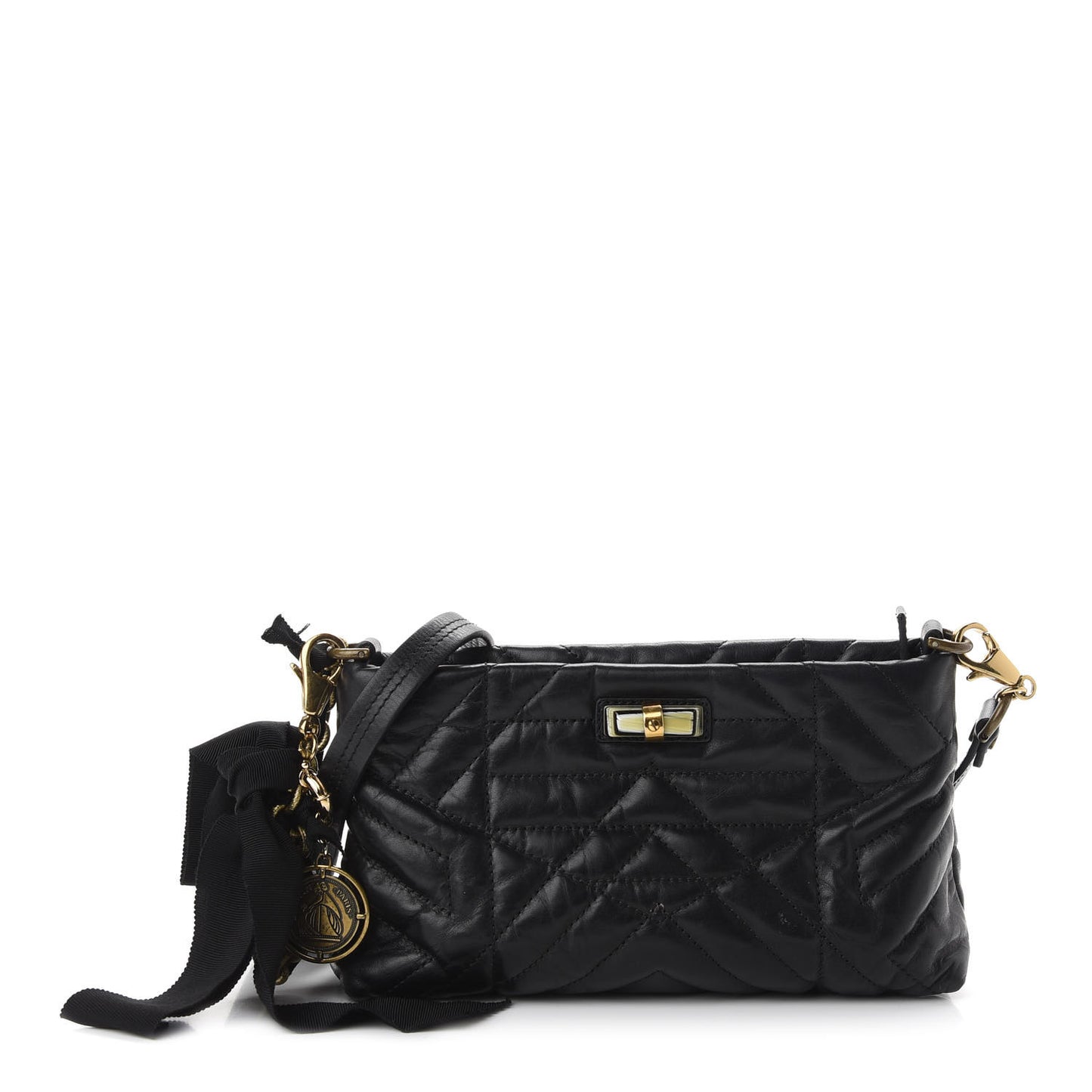 Lambskin Quilted Small Happy Shoulder Bag Black