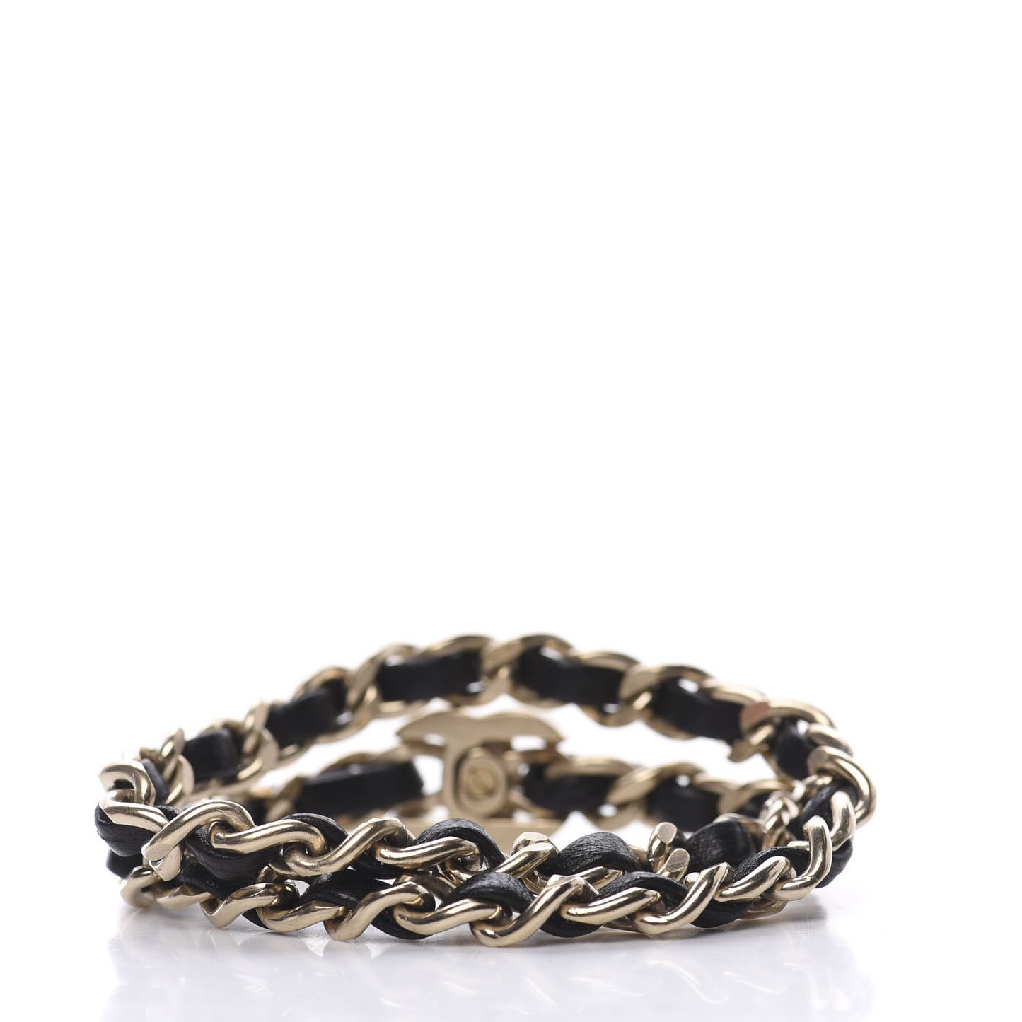 Lambskin CC Turnlock Double Chain Bracelet Black Gold
