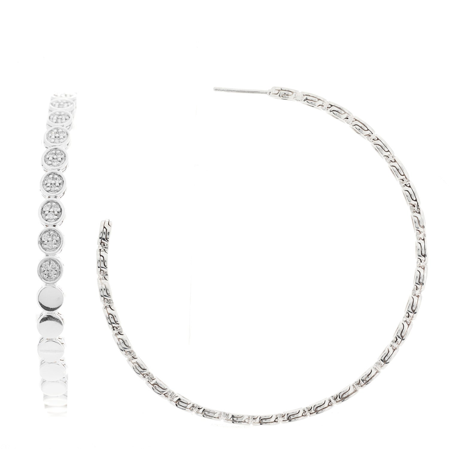 John Hardy Sterling Silver Diamond 71mm Dot Hoop Earrings 1 of 3