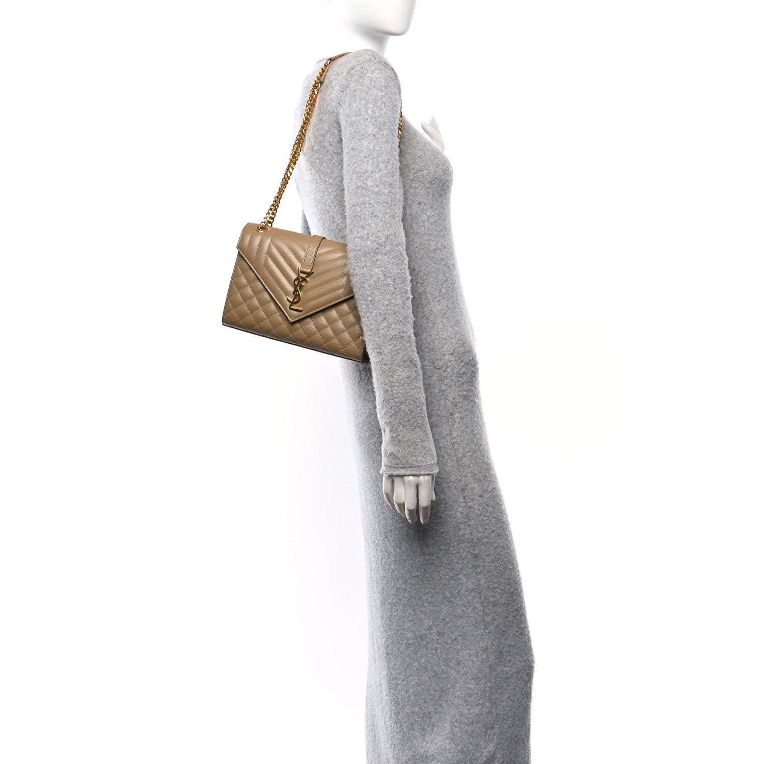 Saint Laurent Grain De Poudre Textured Mixed Matelasse Medium Triquilt Monogram Satchel Dark Latte 2 of 10