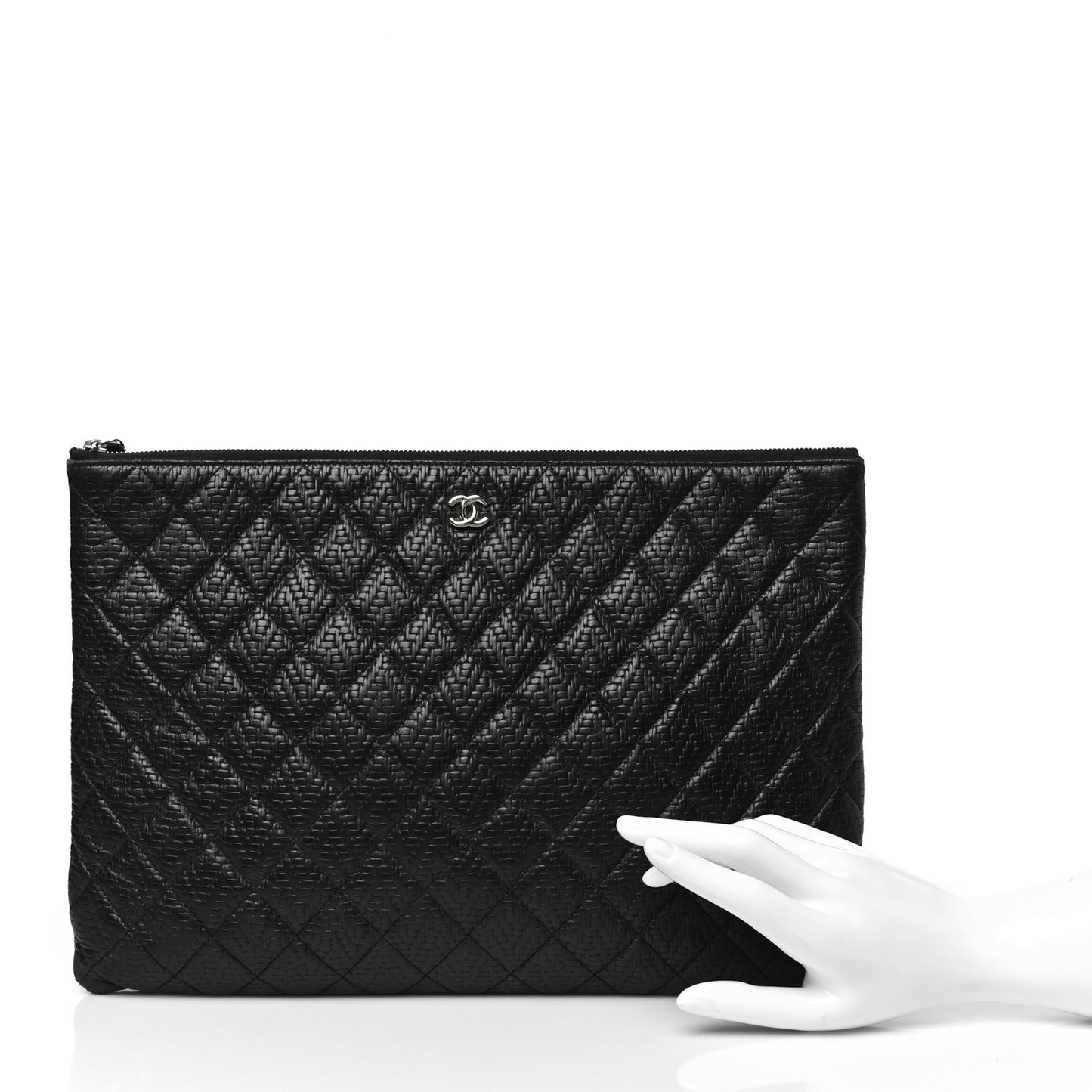 Woven Lambskin Quilted Large Cosmetic Case Black