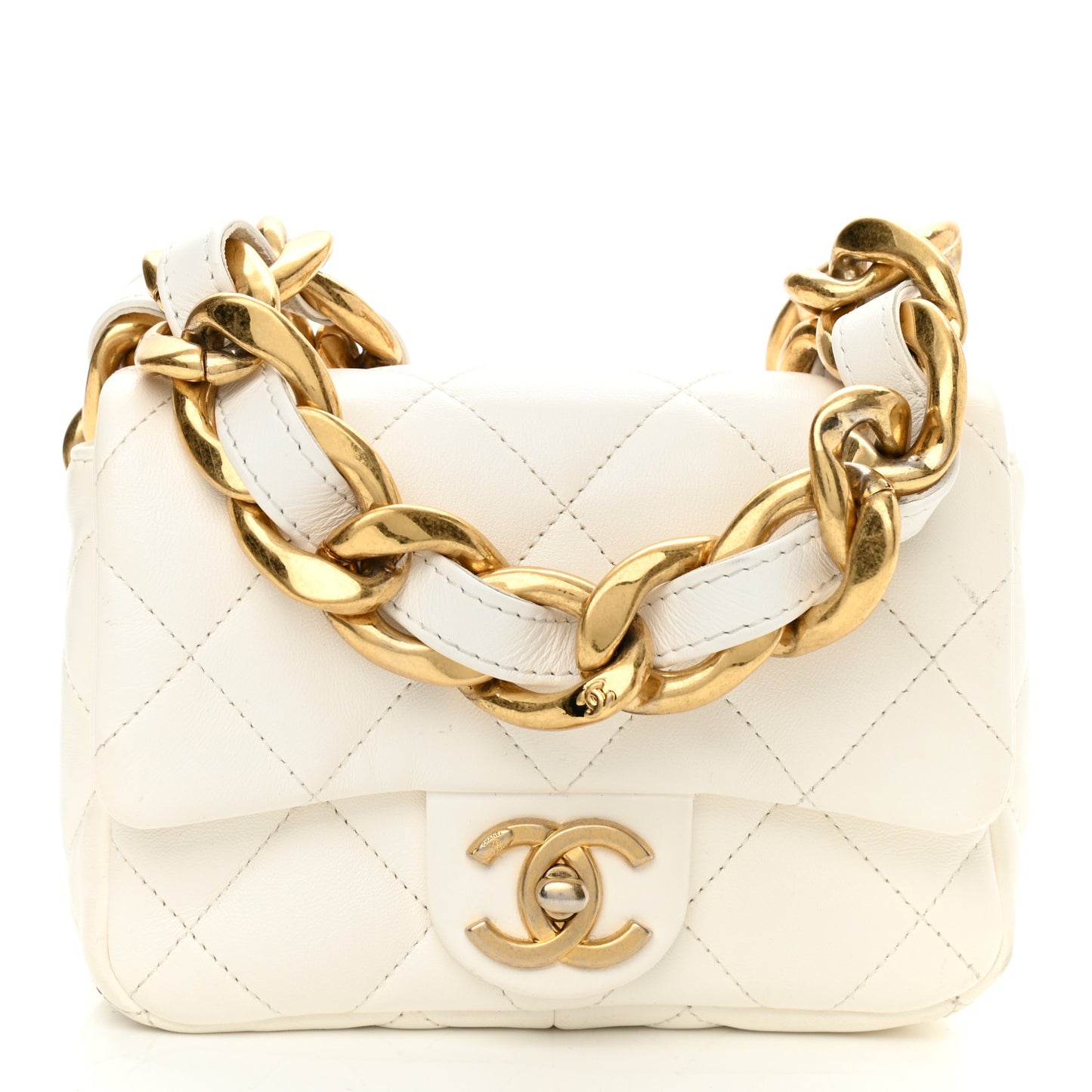 Lambskin Quilted Mini Funky Town Flap White