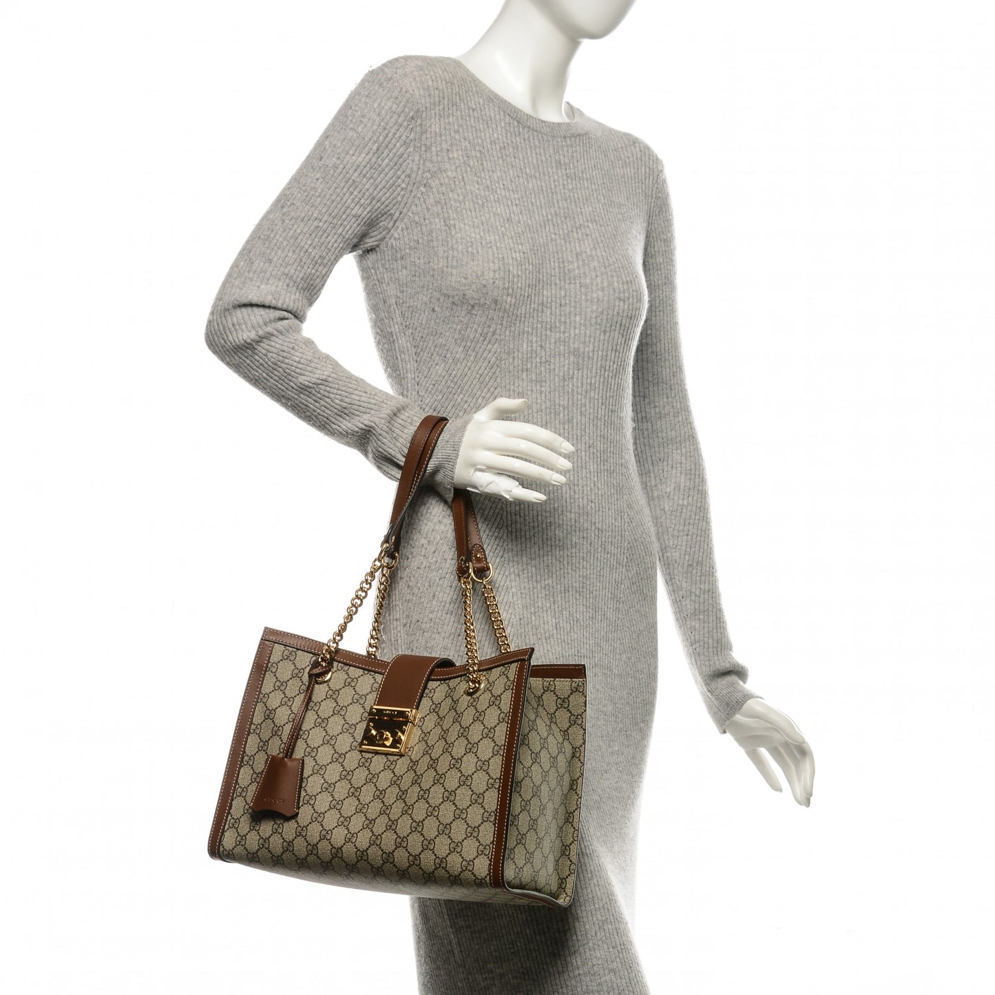 GG Supreme Monogram Medium Padlock Tote Beige Cuir