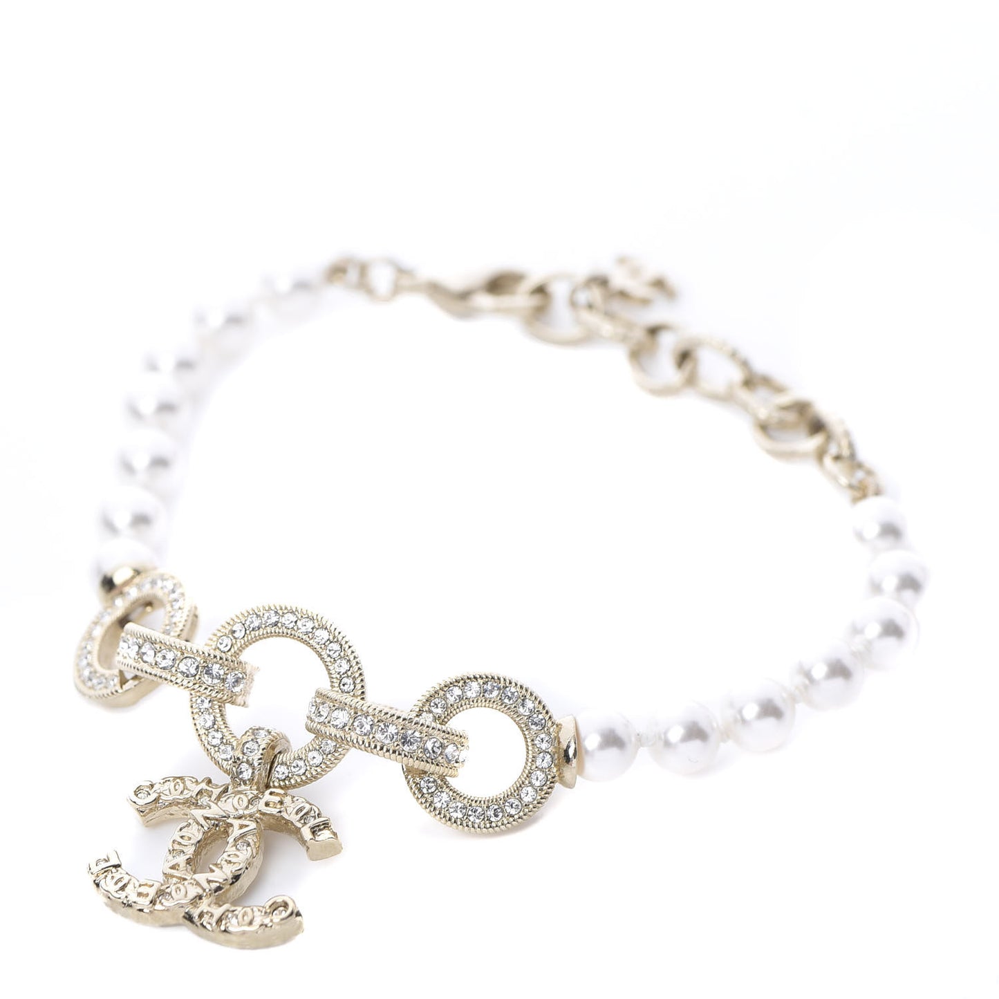 Pearl Crystal CC Bracelet Gold