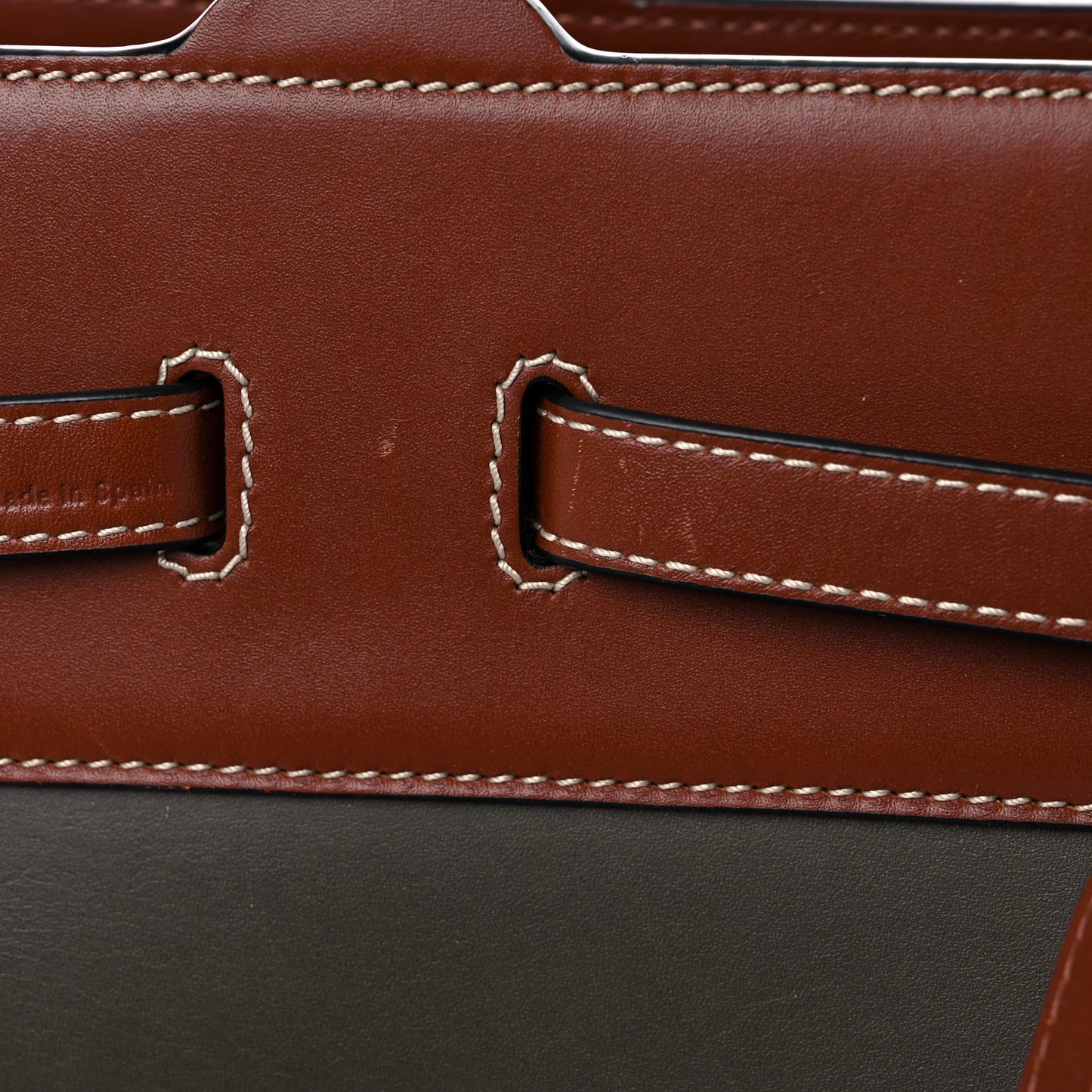 Calfskin Linen Lazo Tote Khaki Green