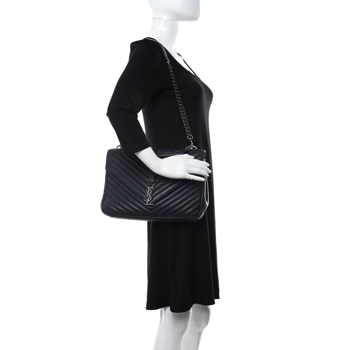 Sheepskin Matelasse Chevron Monogram Large College Bag Deep Marine