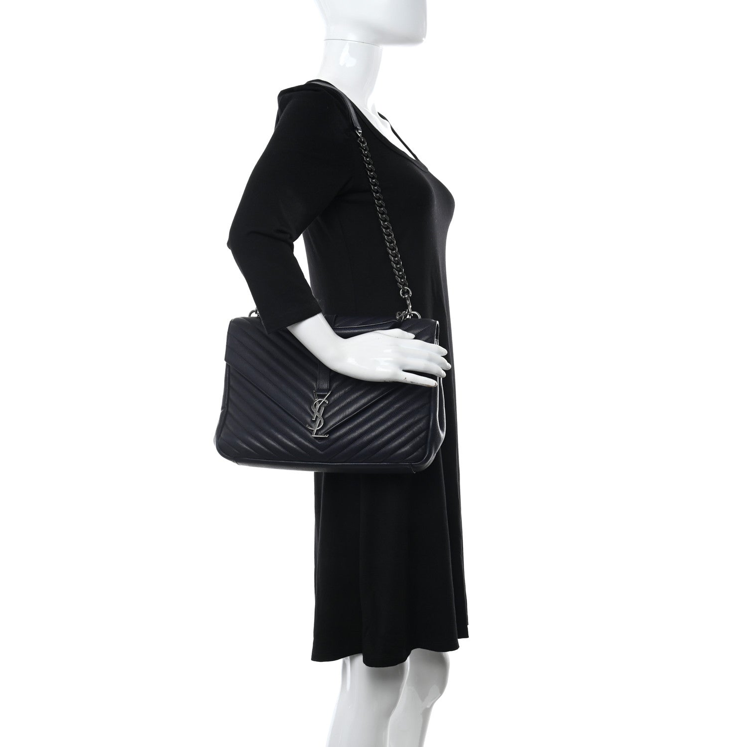 Saint Laurent Sheepskin Matelasse Chevron Monogram Large College Bag Deep Marine 2 of 10