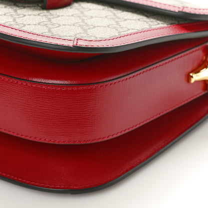 Gucci GG Supreme Monogram Azalea Calfskin Horsebit 1955 Shoulder Bag Beige Ebony New Cherry Red 10 of 10