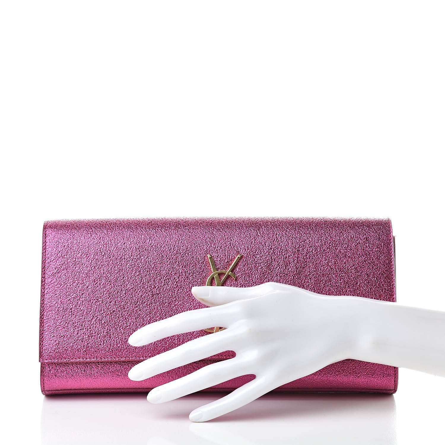 Saint Laurent Metallic Calfskin Monogram Cassandre Clutch Fuchsia 2 of 9