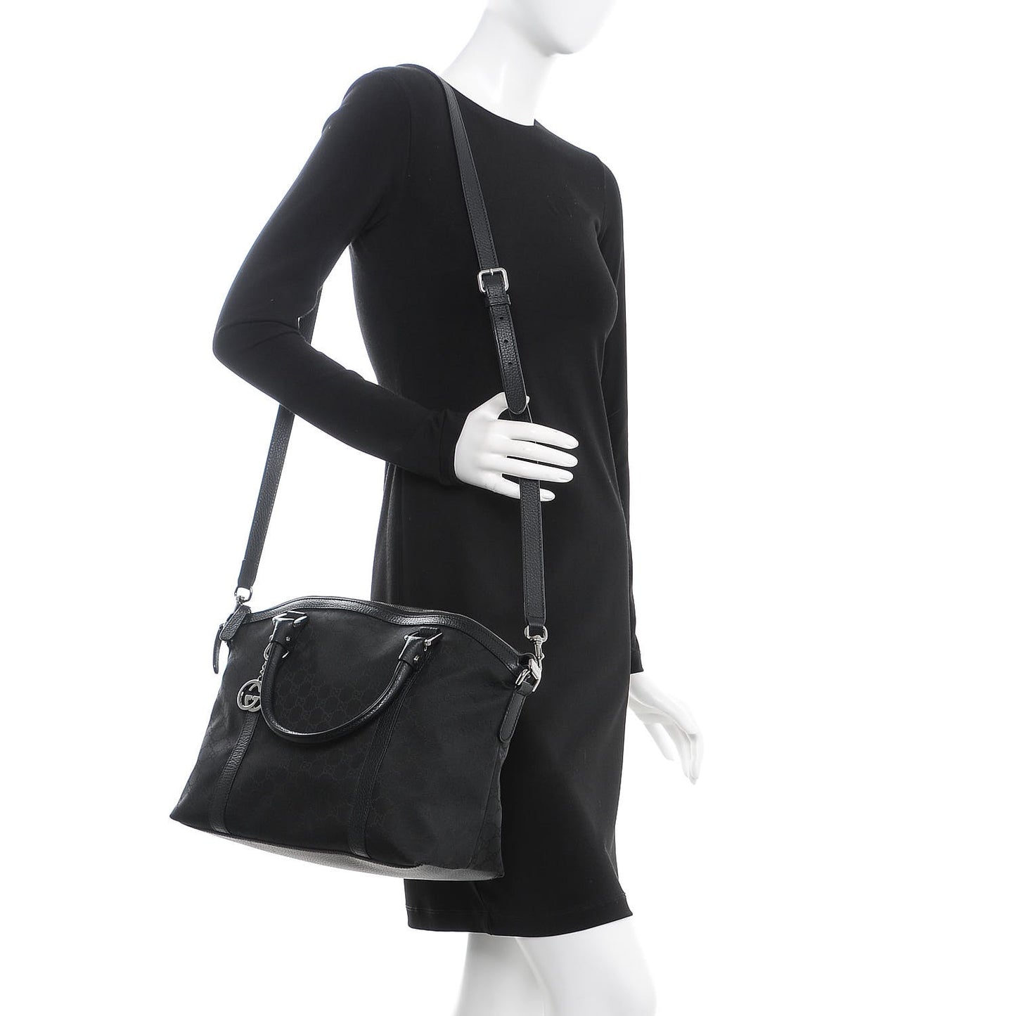Nylon Monogram Medium GG Charm Dome Satchel Black
