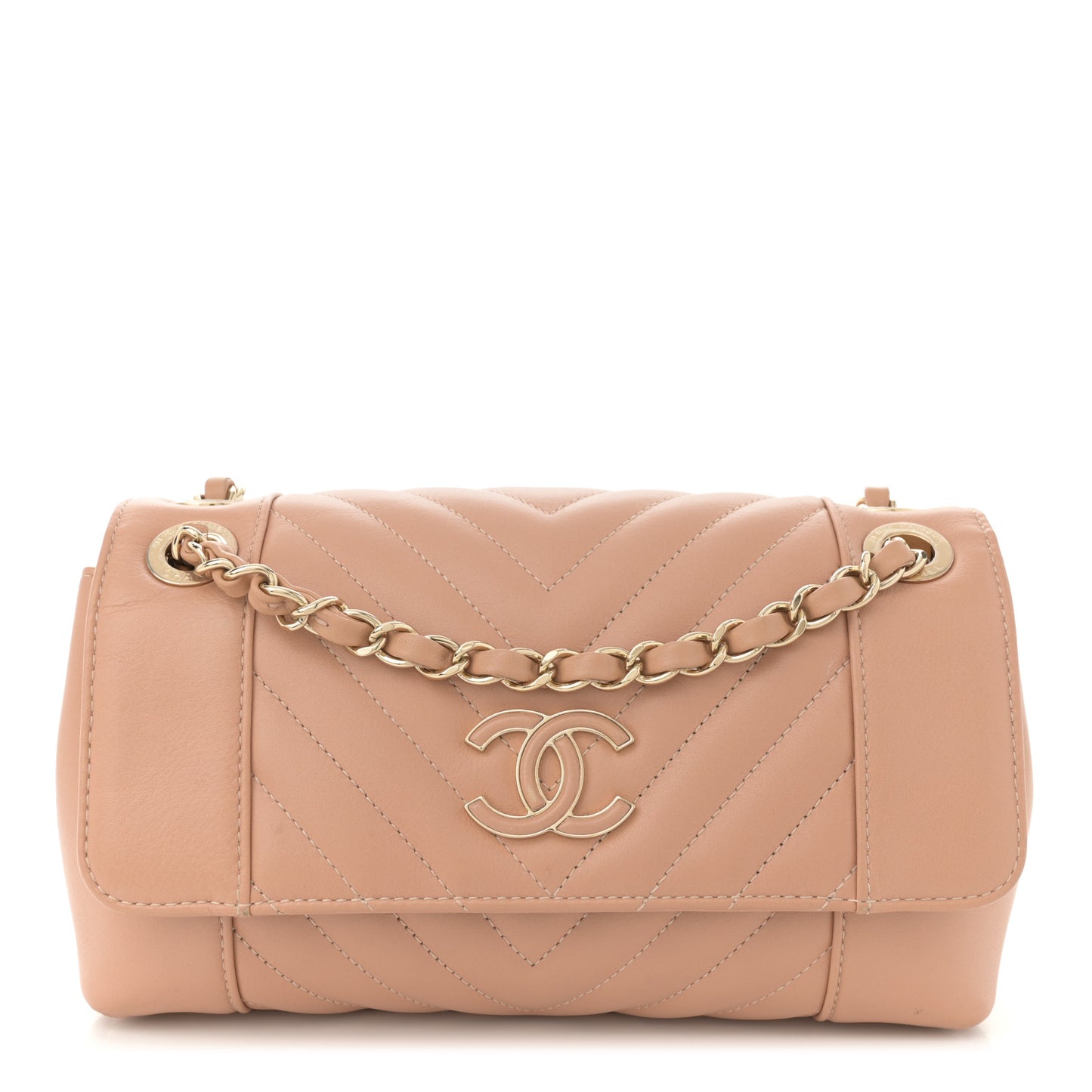Calfskin Quilted Small Daily Chevron Flap Beige
