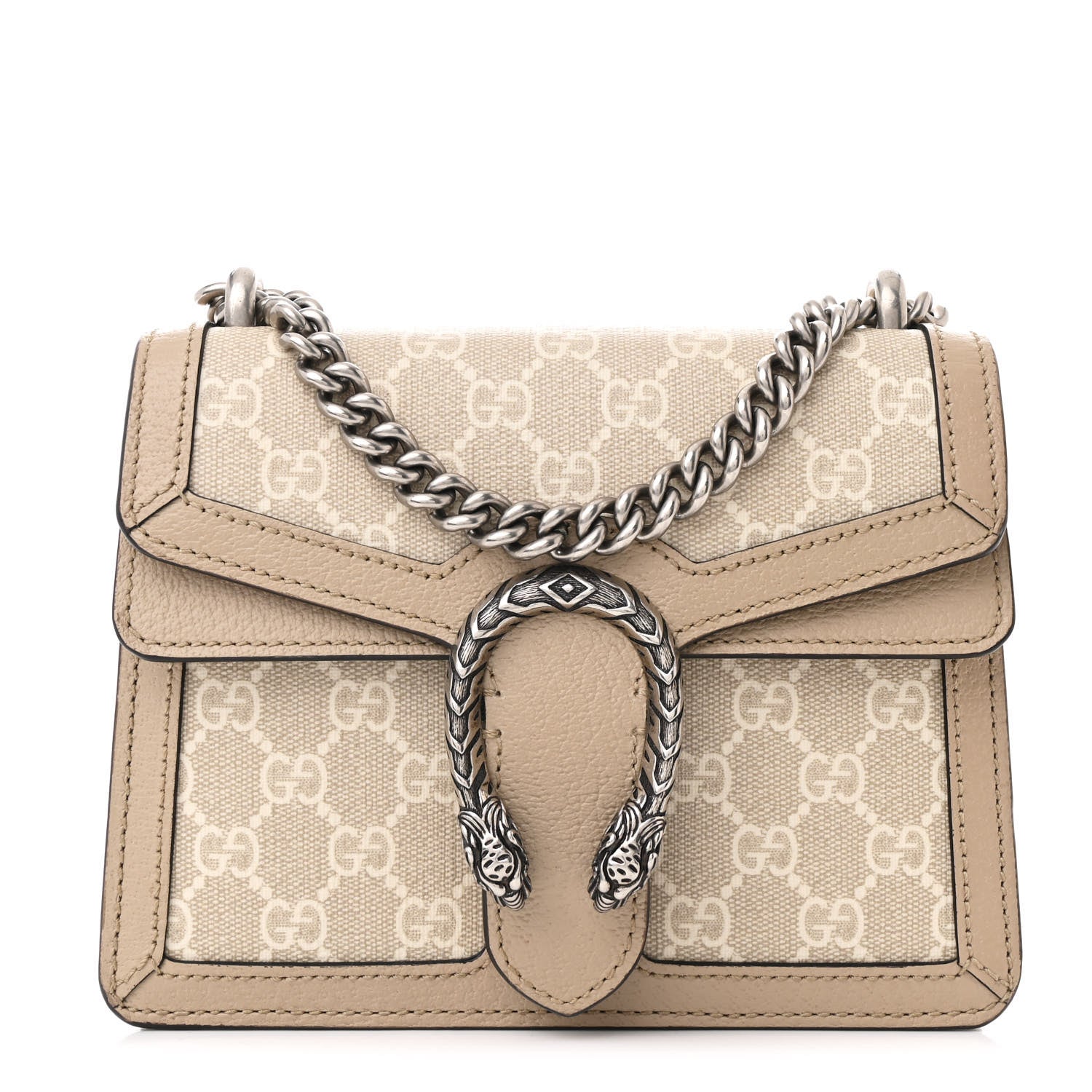 Gucci GG Supreme Monogram Textured Dollar Calfskin Mini Dionysus Shoulder Bag Beige Mystic White Oatmeal 1 of 10