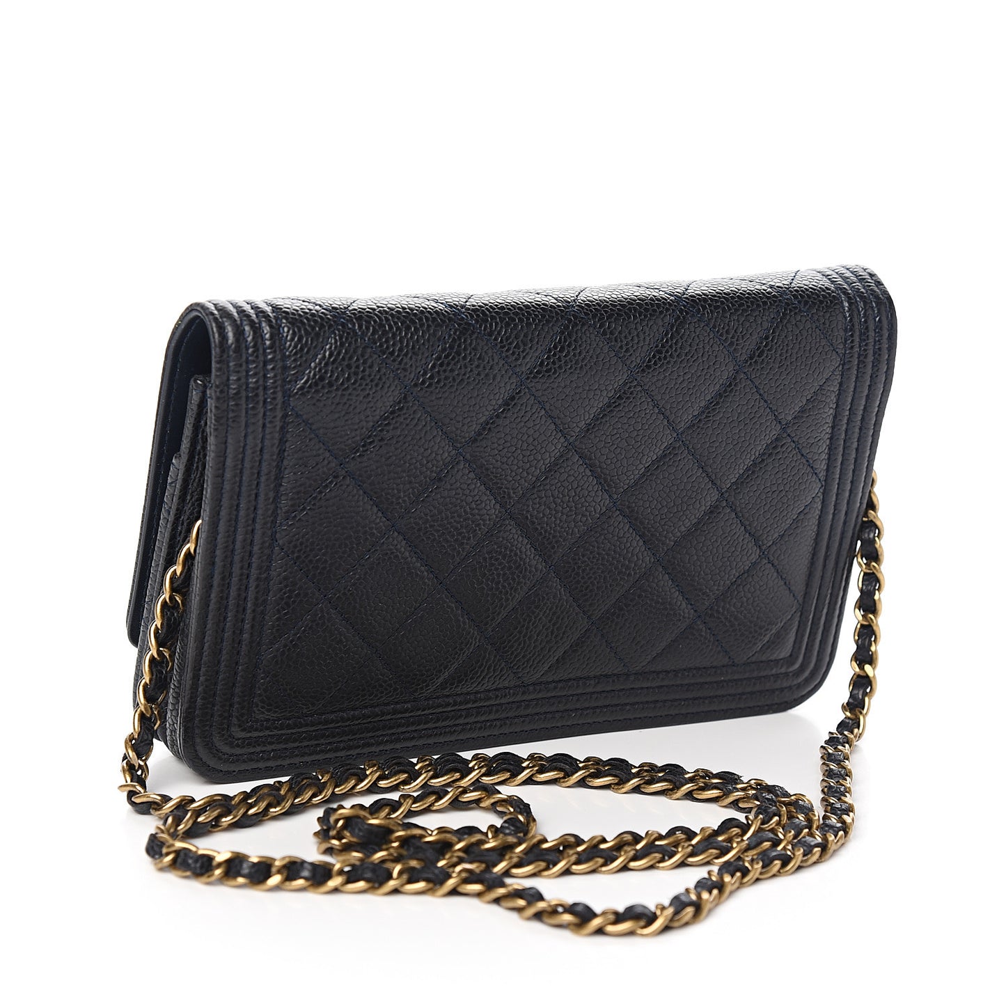 Caviar Quilted Boy Wallet On Chain WOC Navy