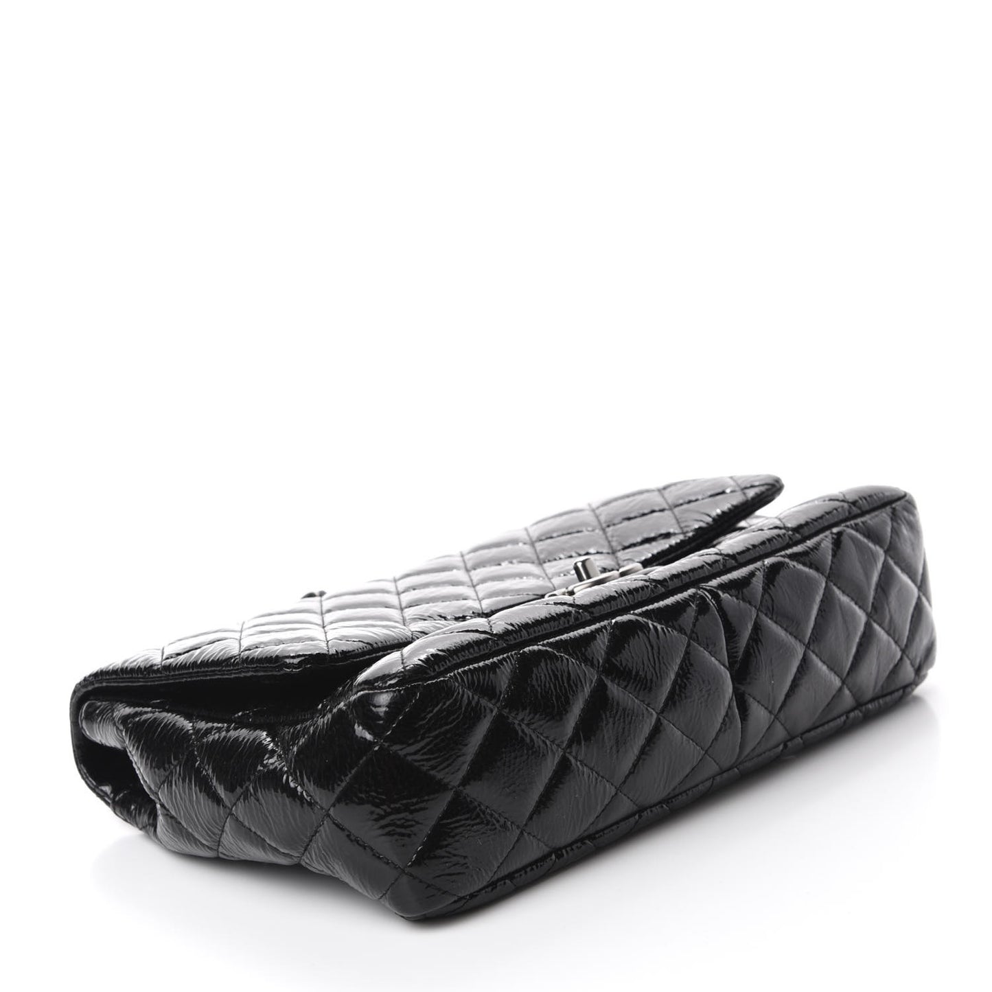 Distressed Patent Quilted Jumbo Single Flap Black