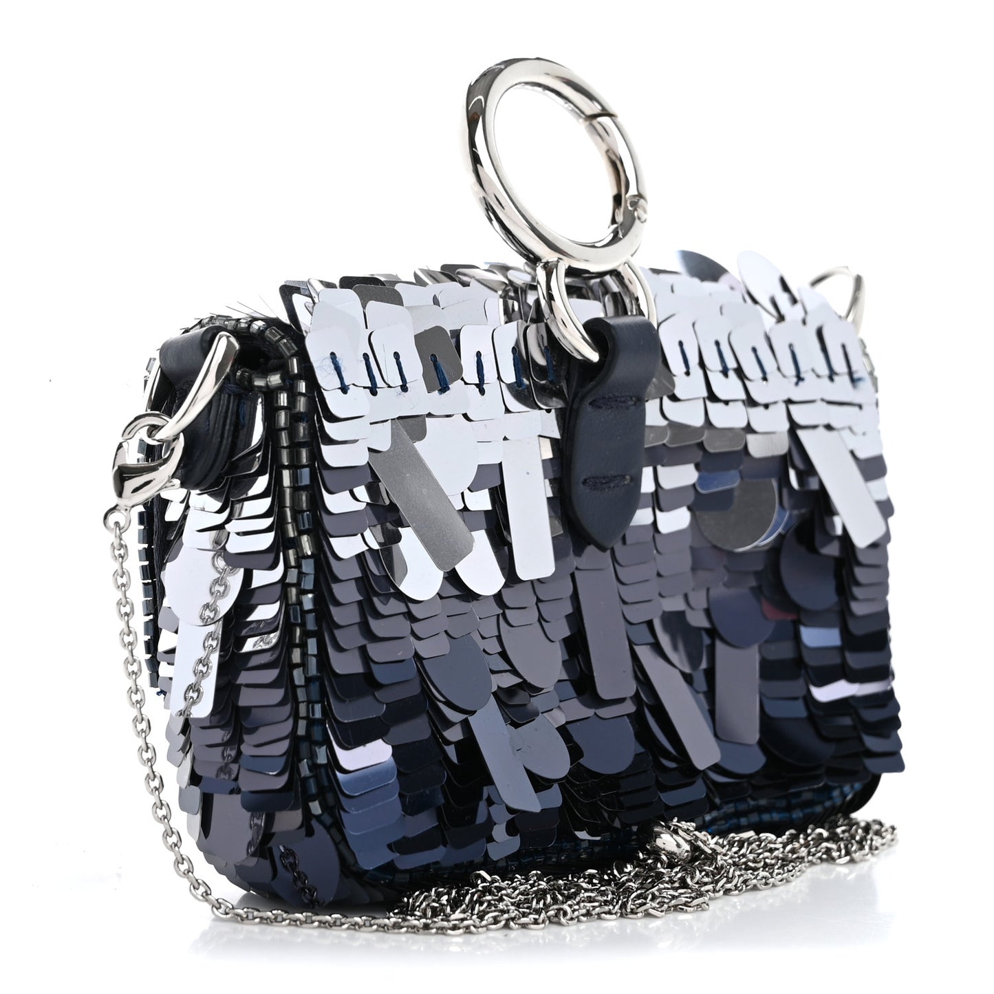 Sequin Paillettes Shiny Nappa Sex and the City Nano Maxi Buckle Baguette Charm Dark Blue