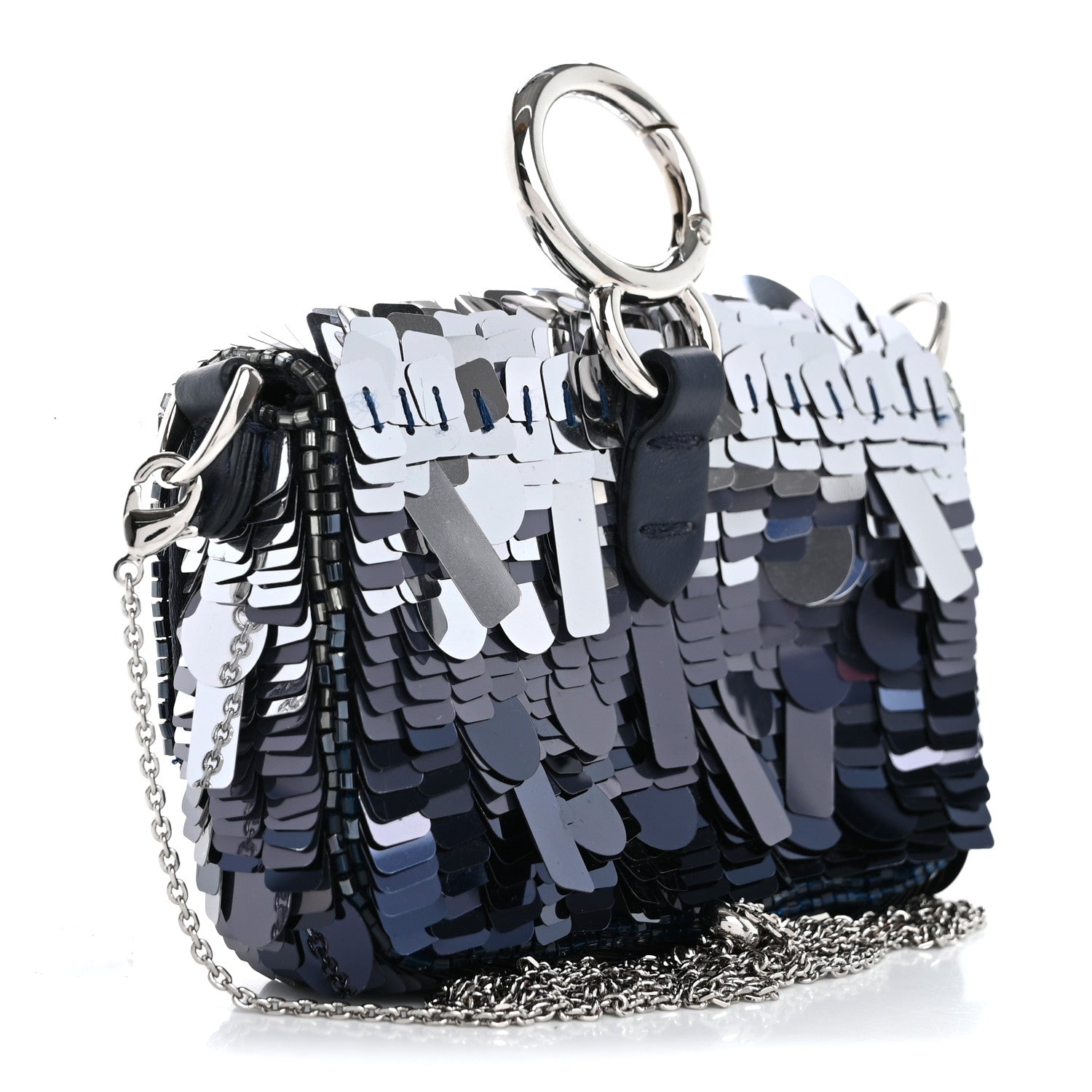 Fendi Sequin Paillettes Shiny Nappa Sex and the City Nano Maxi Buckle Baguette Charm Dark Blue 2 of 9