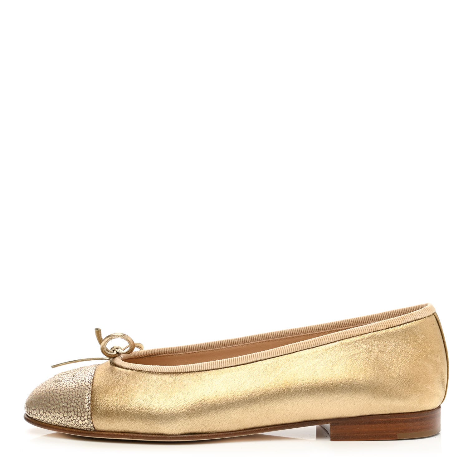 Chanel Lambskin Metallic Caviar CC Cap Toe Ballerina Flats 37 Light Gold 1 of 12