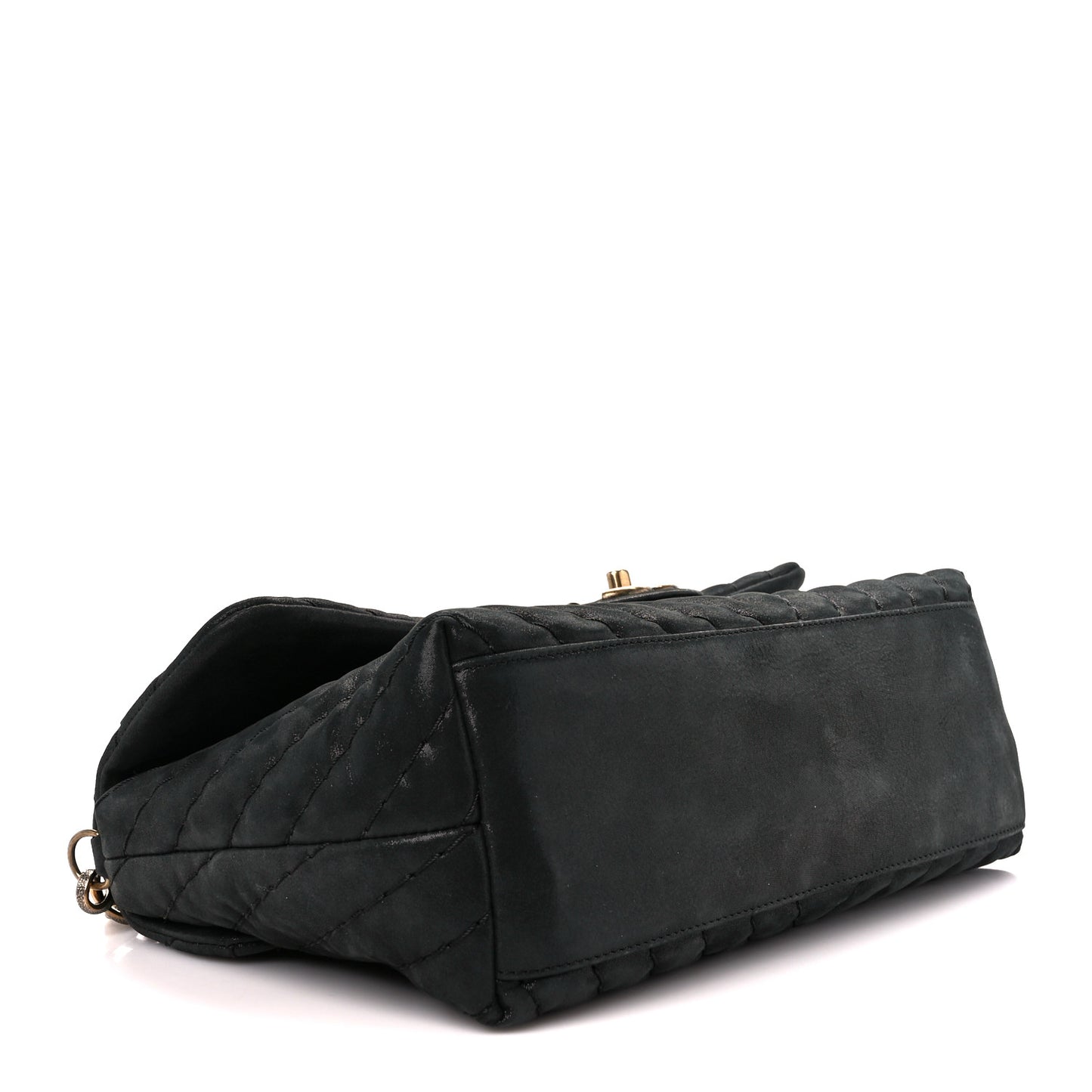 Iridescent Calfskin Surpique Chevron Large Flap Black