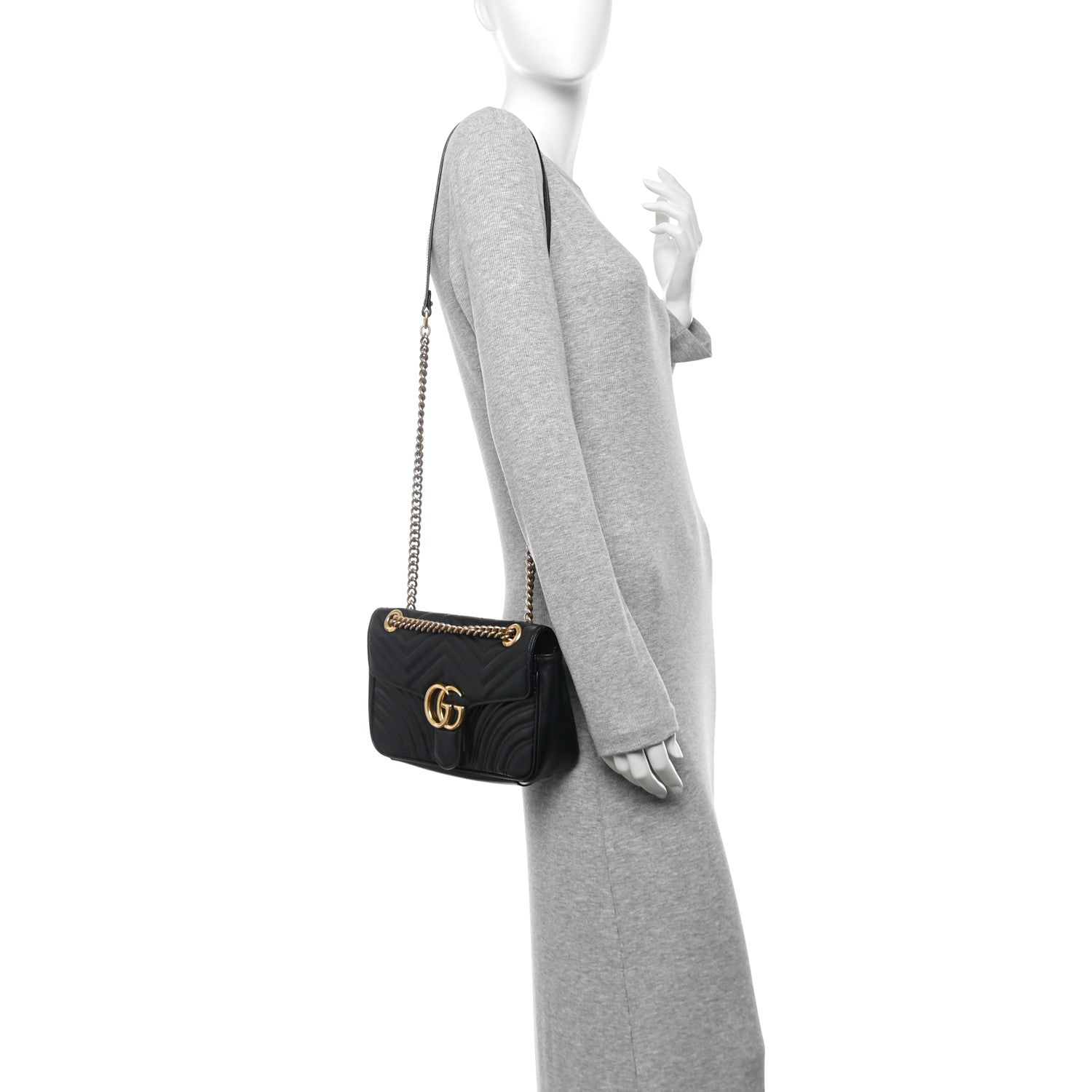 Gucci Calfskin Matelasse Small GG Marmont Shoulder Bag Black 2 of 10