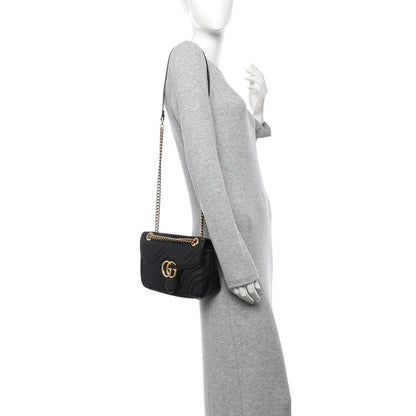 Gucci Calfskin Matelasse Small GG Marmont Shoulder Bag Black 2 of 10