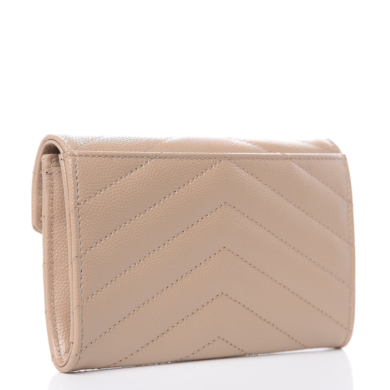 Saint Laurent Grain De Poudre Matelasse Chevron Small Monogram Envelope Wallet Dark Beige 3 of 7