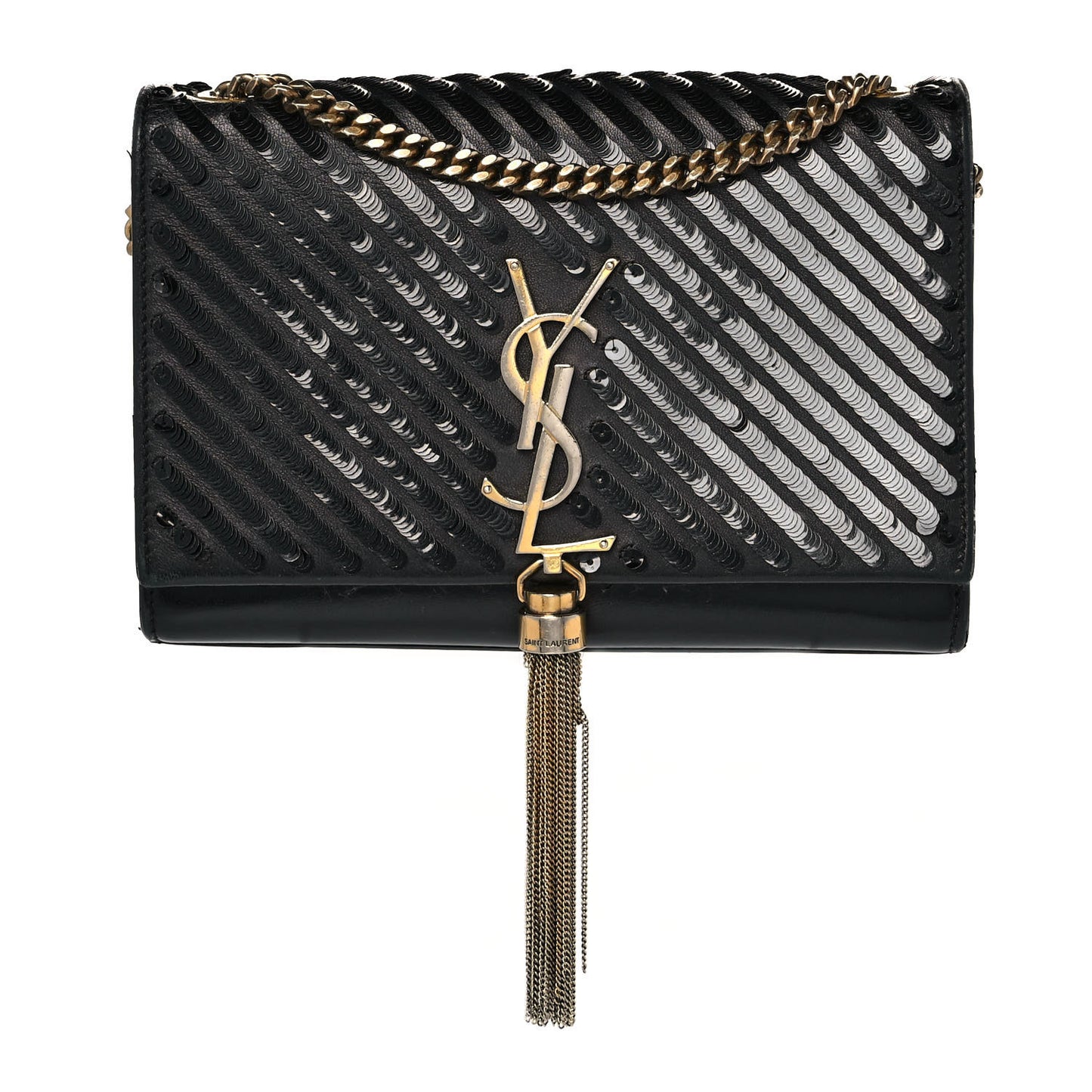 Calfskin Sequin Small Classic Monogram Kate Satchel Black