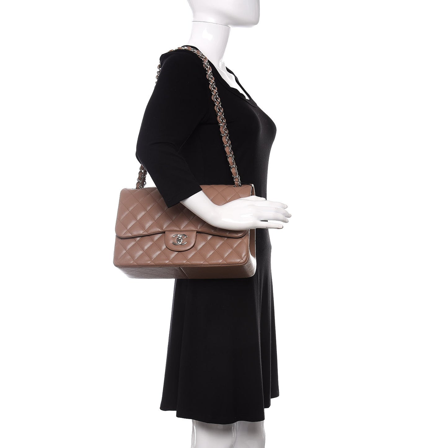 Caviar Quilted Jumbo Double Flap Dark Beige