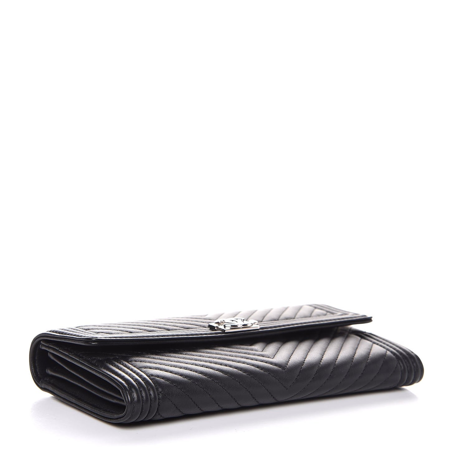 Calfskin Chevron Quilted Boy Flap Wallet Black