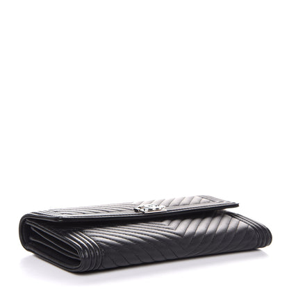 Chanel Calfskin Chevron Quilted Boy Flap Wallet Black 4 of 8