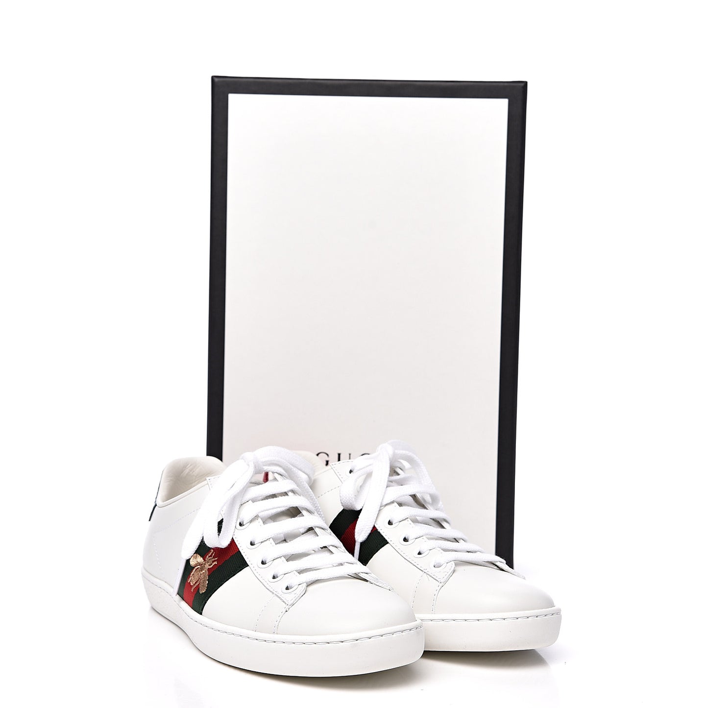 Calfskin Ayers Bee Embroidered Womens Ace Sneakers 36 White Green
