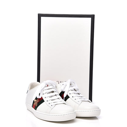 Gucci Calfskin Ayers Bee Embroidered Womens Ace Sneakers 36 White Green 9 of 9