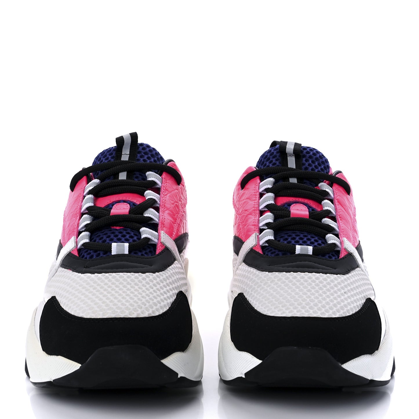 Technical Mesh Calfskin Crocodile Embossed Mens B22 Sneakers 44 White Pink Blue