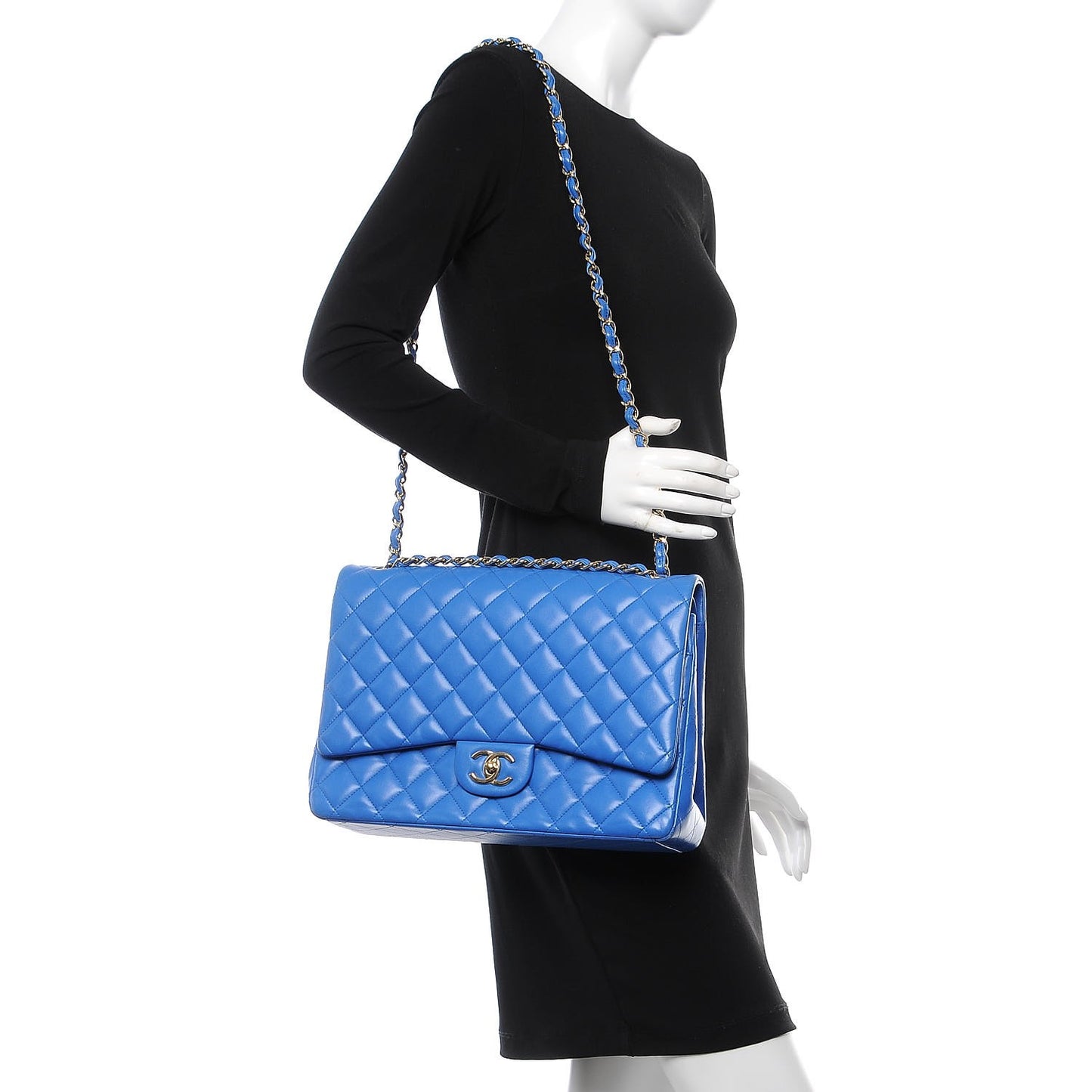 Lambskin Quilted Maxi Double Flap Blue