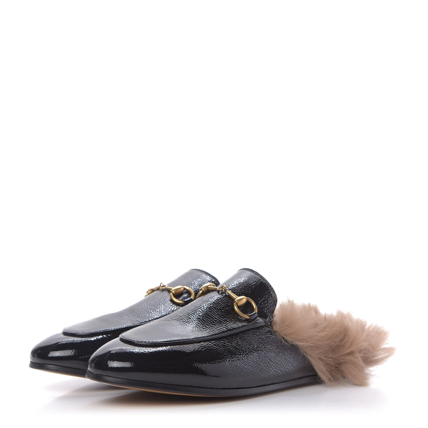 Gucci Patent Fur Womens Princetown Slippers 36.5 Black Natural 3 of 9