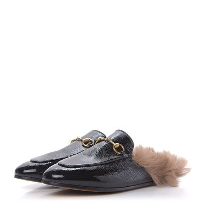 Gucci Patent Fur Womens Princetown Slippers 36.5 Black Natural 3 of 9