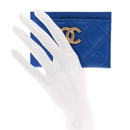 Chanel Caviar Quilted Studded CC Card Holder Blue 2 of 9