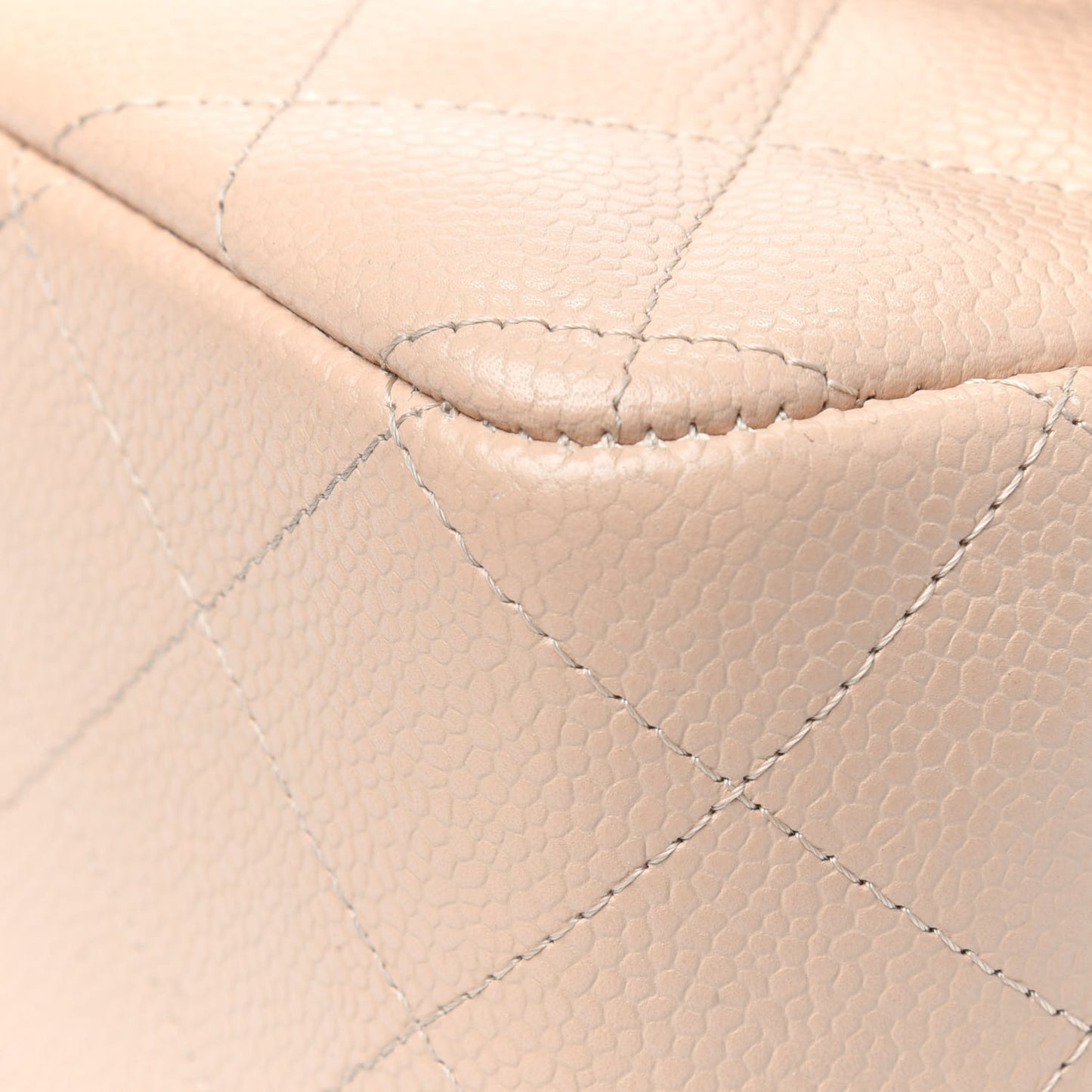 Caviar Quilted Jumbo Double Flap Light Beige