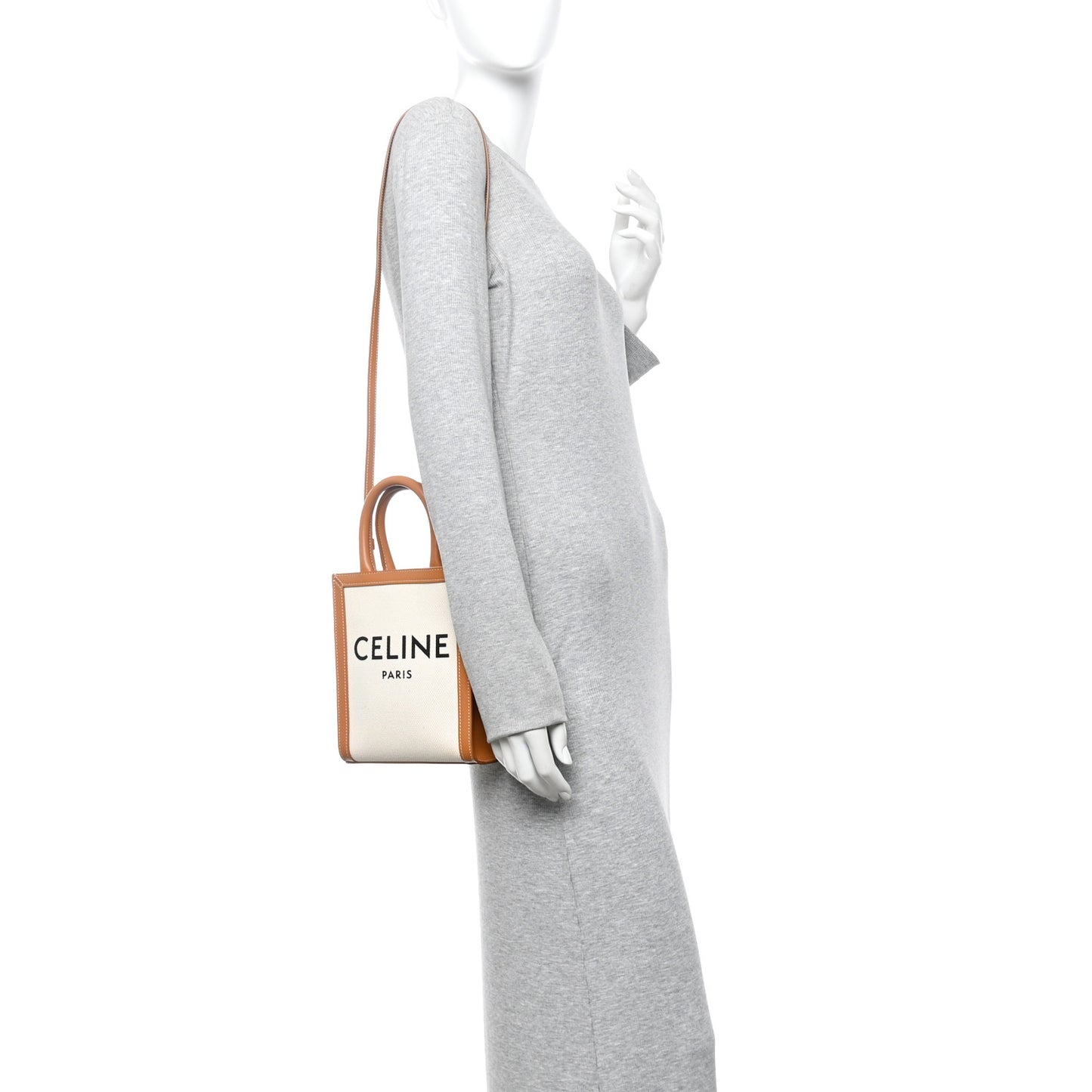 Canvas Calfskin Mini Vertical Cabas Natural Tan