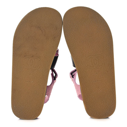 Chanel Suede Calfskin Velcro Flat Sandals 40 Light Pink 5 of 9