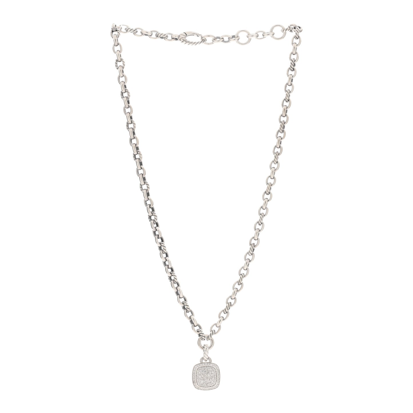 Sterling Silver Diamond 11mm Albion Pendant Link Necklace