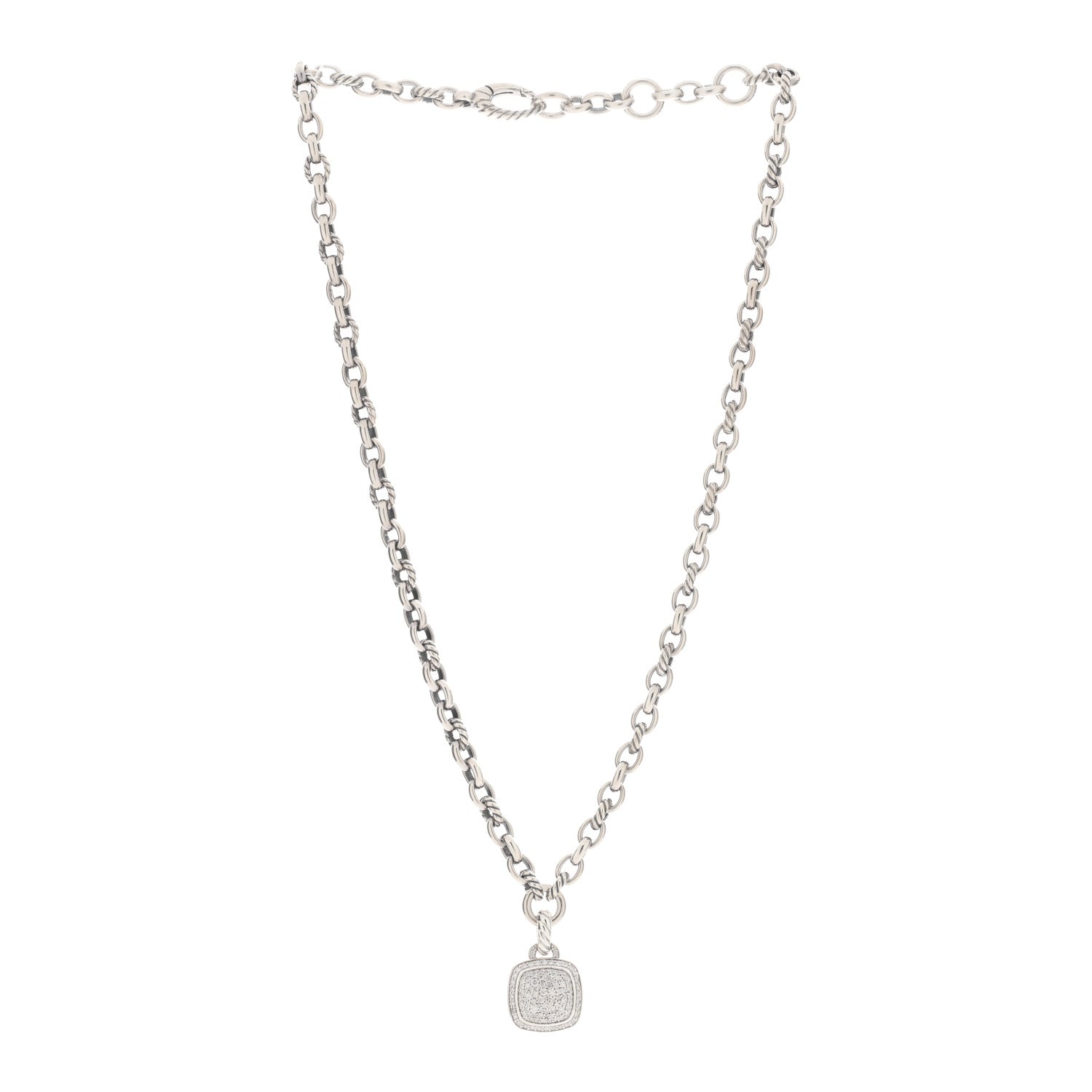 David Yurman Sterling Silver Diamond 11mm Albion Pendant Link Necklace 2 of 4