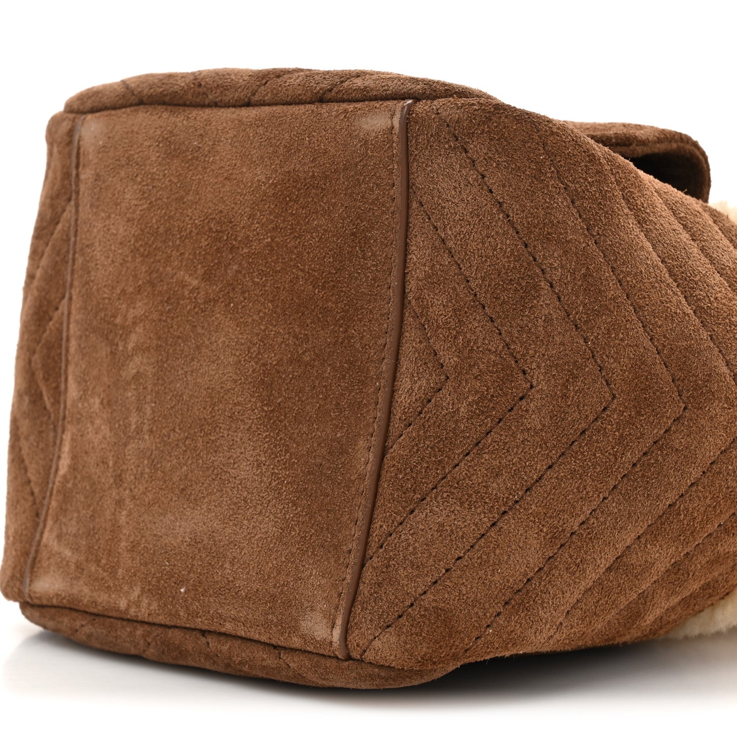 Saint Laurent Shearling Suede Monogram Joe Nano Bucket Bag Dark Cigar Natural Beige 9 of 10