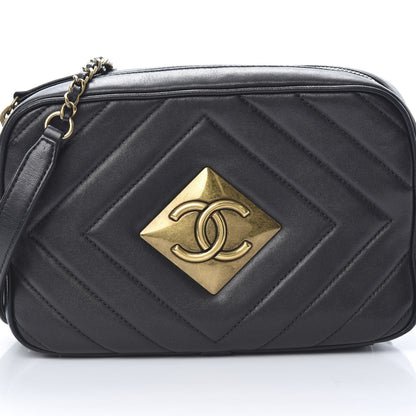 Chanel Lambskin Chevron Quilted Pyramid CC Camera Case Black 8 of 13