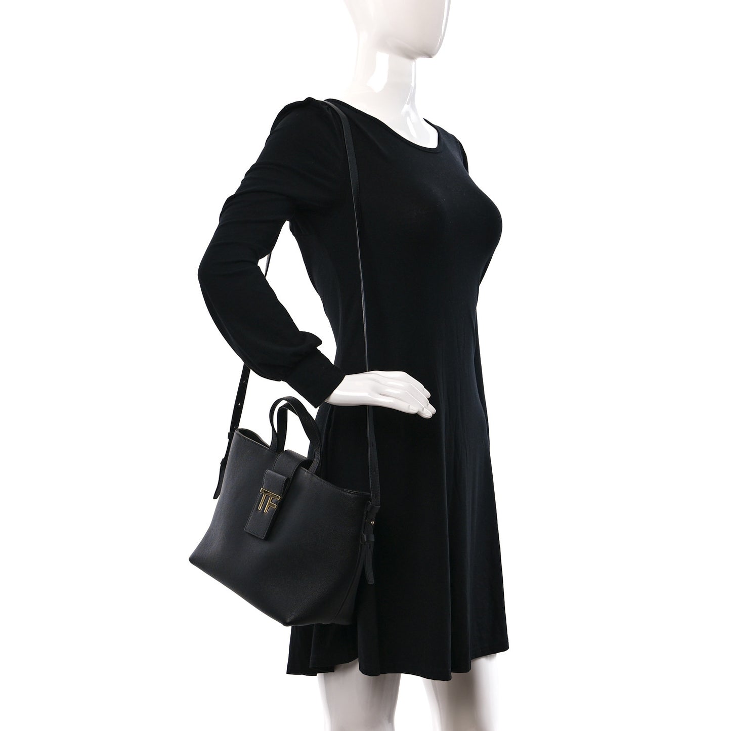 Grained Calfskin Mini TF East West Tote Black