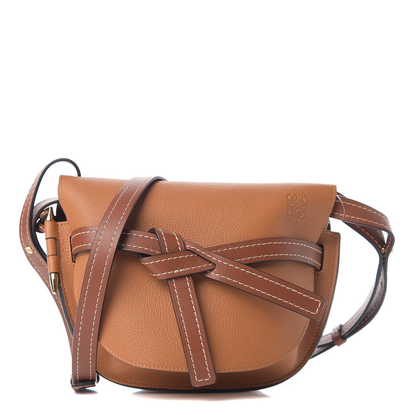 Grained Calfskin Small Gate Crossbody Bag Caramel Pecan