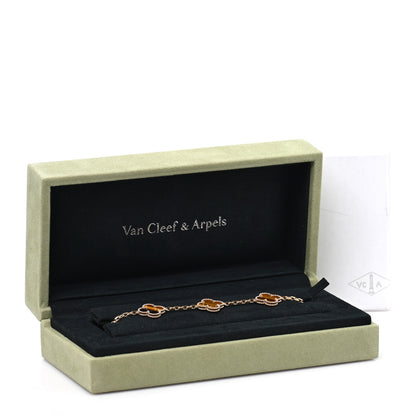 Van Cleef & Arpels 18K Yellow Gold Tiger Eye 5 Motifs Vintage Alhambra Bracelet 4 of 4
